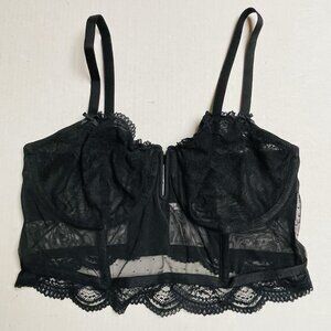 Auden Corset Bustier Underwire Black Lace Lingerie Bra Womens XL Mesh Sheer